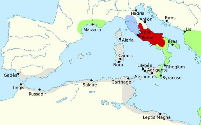 Zemljevid, ki prikazuje območje zahodnega Sredozemlja leta 279 B.C.