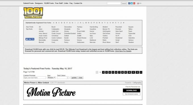 Spletno mesto z brezplačnimi pisavami 1001