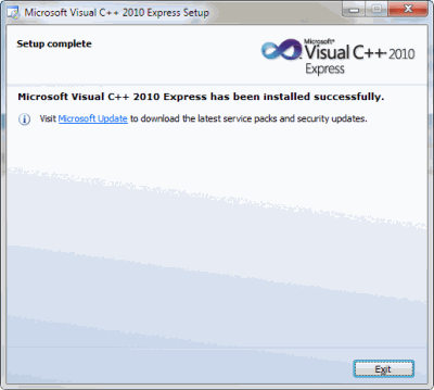 Uspešno nameščen Visual C ++ 2010 Express