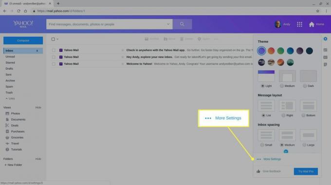 Več nastavitev v Yahoo Mail