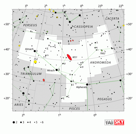 Graf IAU, ki prikazuje konstelacijo Andromeda.