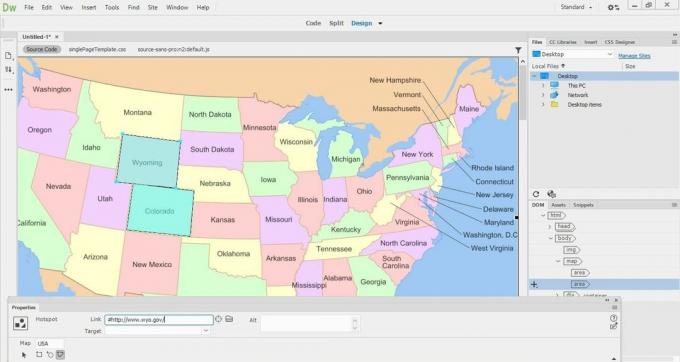 Slikovni zemljevid ZDA v Dreamweaverju