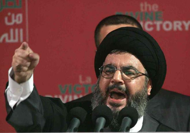 Vodja Hezbolaha Sayyed Hassan Nasrallah govori na shodu 22. septembra 2006 v Bejrutu v Libanonu.
