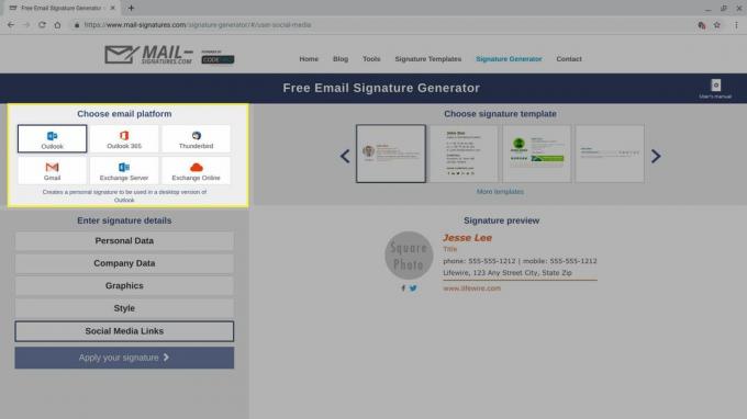 Možnosti platforme za e-pošto v generatorju podpisov