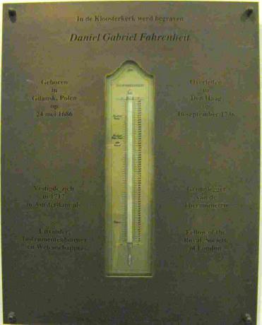 Spominska plošča, posvečena D.G. Fahrenheit.
