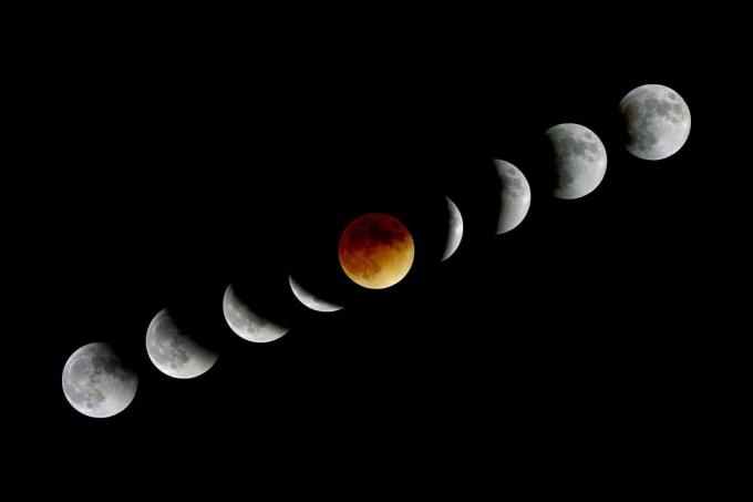 Luna se zdi najbolj rdeča ali "krvava" ob in blizu celotnega luninega mrka.