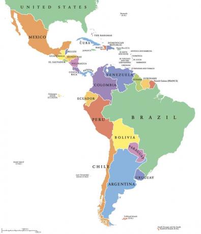 Latinska Amerika enotne države politični zemljevid