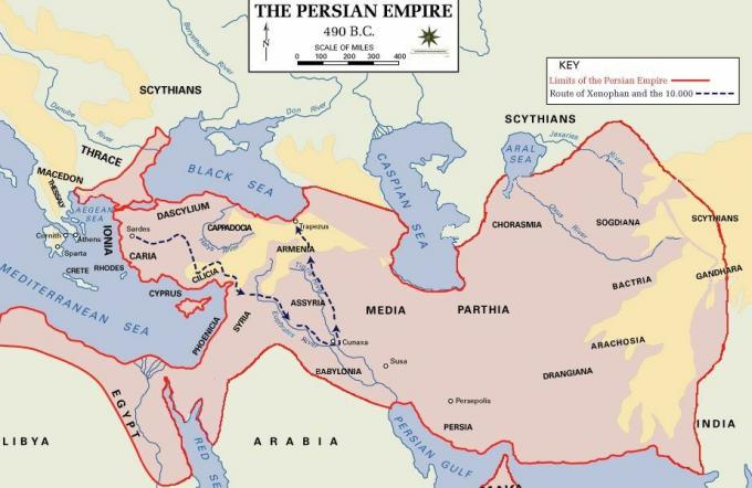 Zemljevid Perzijskega cesarstva leta 490 B.C.