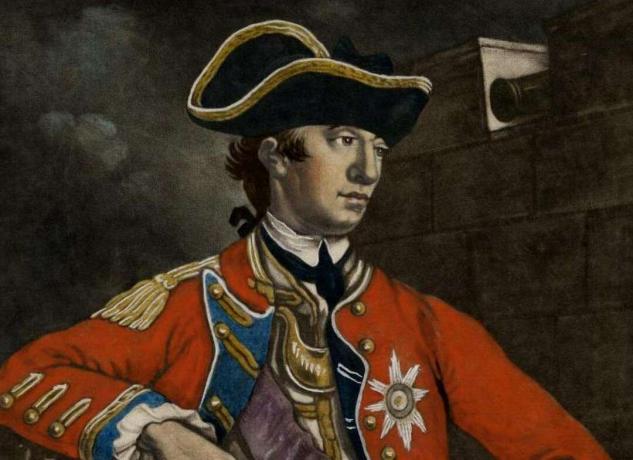 General William Howe v rdeči uniformi britanske vojske.