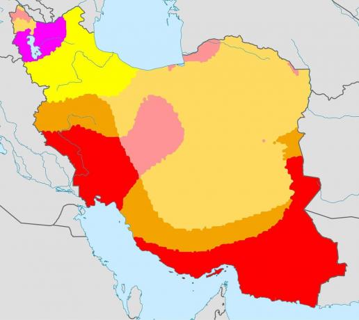 Zemljevid Irana s klimatsko razvrstitvijo Koppen.